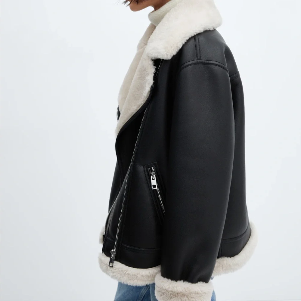 🖤 mango faux shearling-lined biker jacket 🖤
✨ size xs | new with tags ✨ - Picture 4 of 8